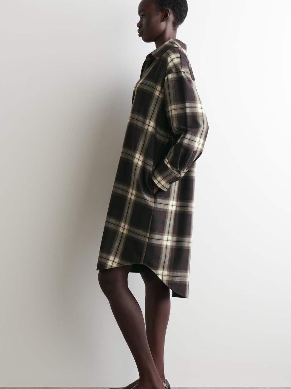 COS Brown and Cream Plaid Long-Sleeve Shirtdress